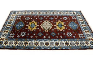 Wine Red Geometric 5X8 Kazak Oriental Rug