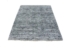 Dark Gray Geometric 8X10 Oriental Modern Rug