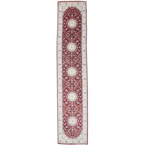 Red Floral 2'7X12'5 Indo-Nain Oriental Runner Rug