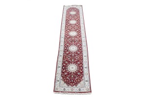 Red Floral 2'7X12'5 Indo-Nain Oriental Runner Rug