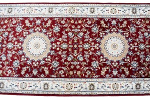 Red Floral 2'7X12'5 Indo-Nain Oriental Runner Rug