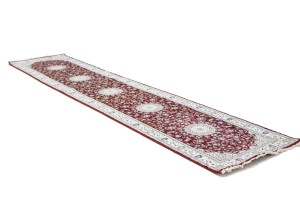 Red Floral 2'7X12'5 Indo-Nain Oriental Runner Rug