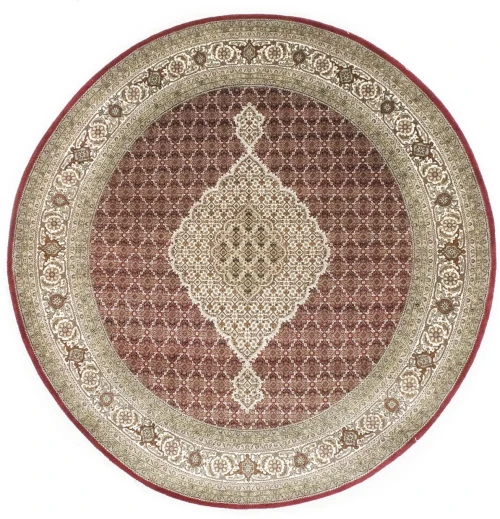 Red Floral Geometric 8X8 Tabriz Fish Mahi Oriental Round Rug