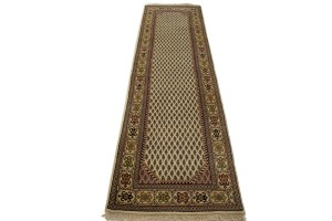 Cream Floral 2'4X9 Indo-Botemir Oriental Runner Rug