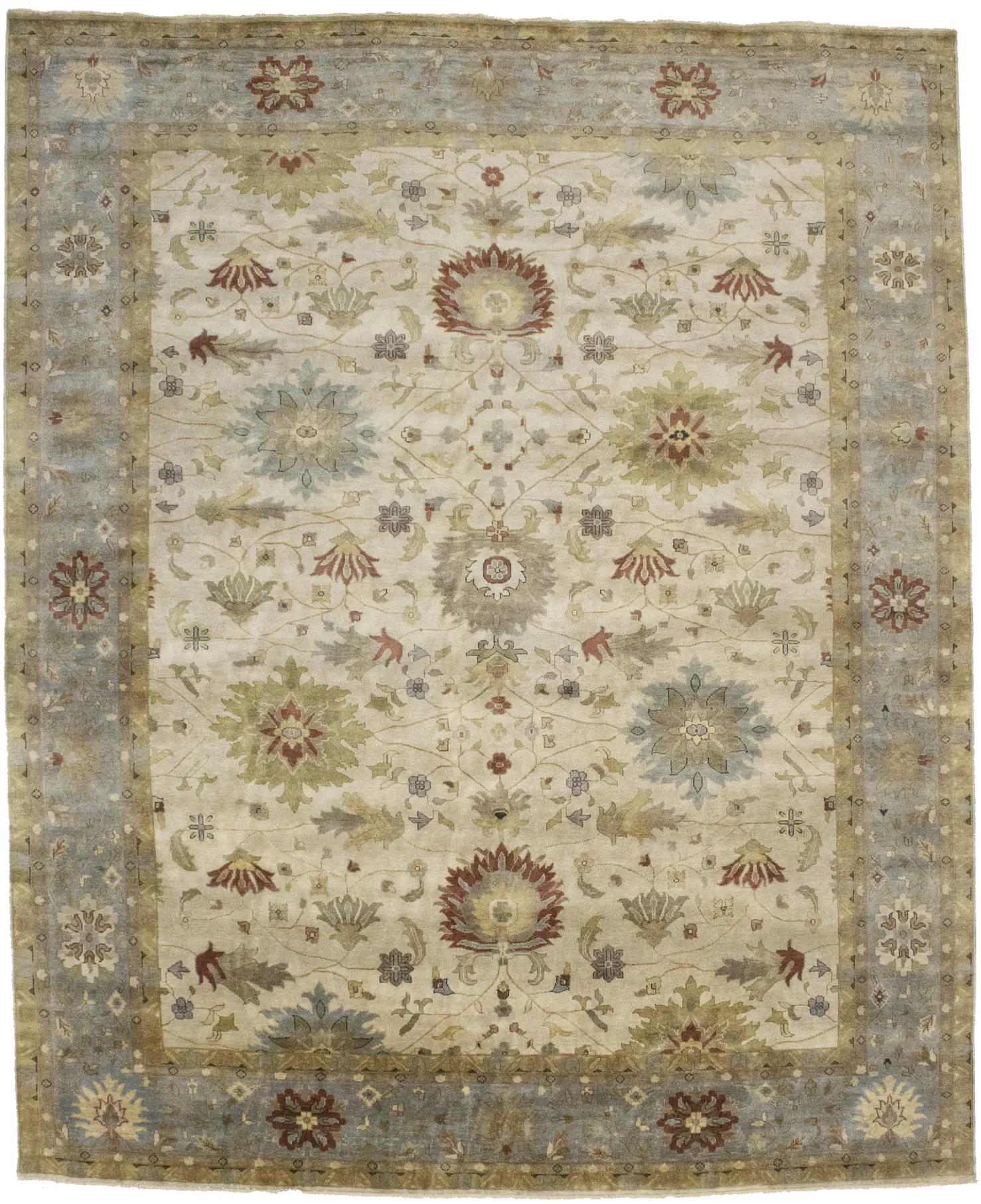 Beige & Light Blue Floral 12X15 Osh Chobi Peshawar Oriental Rug