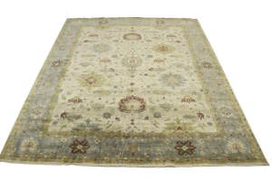 Beige & Light Blue Floral 12X15 Osh Chobi Peshawar Oriental Rug