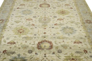 Beige & Light Blue Floral 12X15 Osh Chobi Peshawar Oriental Rug