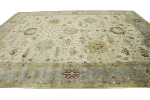 Beige & Light Blue Floral 12X15 Osh Chobi Peshawar Oriental Rug