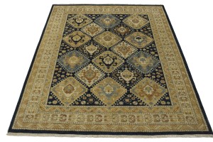 Navy Blue Geometric 8X10 Kazak Karajeh Oriental Rug