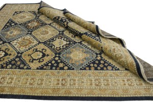 Navy Blue Geometric 8X10 Kazak Karajeh Oriental Rug