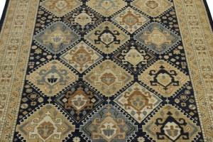 Navy Blue Geometric 8X10 Kazak Karajeh Oriental Rug