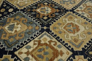 Navy Blue Geometric 8X10 Kazak Karajeh Oriental Rug