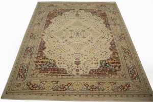 Muted Cream Beige Floral 8X10 Heriz Serapi Oriental Rug