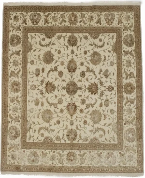 Beige Floral 6X7 Indo-Tabriz Oriental Rug