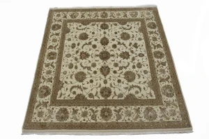 Beige Floral 6X7 Indo-Tabriz Oriental Rug