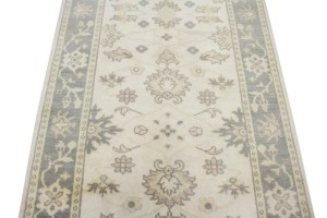 Cream Floral 4X10 Chobi Oushak Oriental Runner Rug