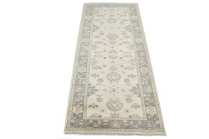 Cream Floral 4X10 Chobi Oushak Oriental Runner Rug