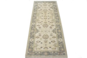 Cream Floral 4X10 Chobi Oushak Oriental Runner Rug