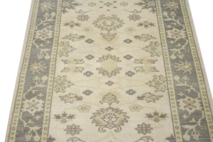 Cream Floral 4X10 Chobi Oushak Oriental Runner Rug