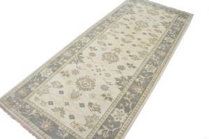 Cream Floral 4X10 Chobi Oushak Oriental Runner Rug