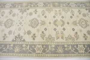 Cream Floral 4X10 Chobi Oushak Oriental Runner Rug