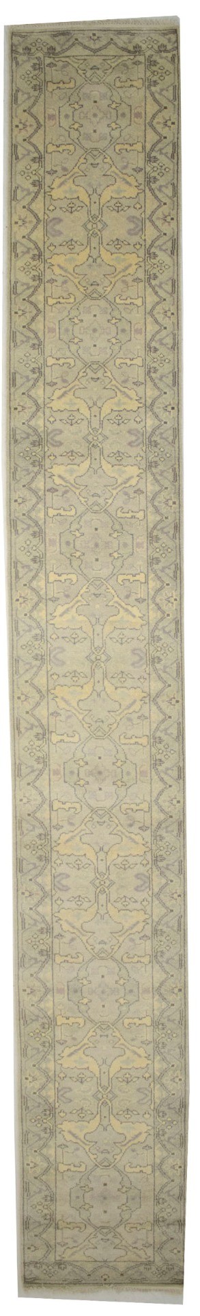 Beige Casual Floral 3X20 Oushak Chobi Oriental Runner Rug