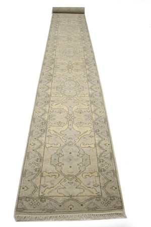 Beige Casual Floral 3X20 Oushak Chobi Oriental Runner Rug