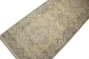Beige Casual Floral 3X20 Oushak Chobi Oriental Runner Rug