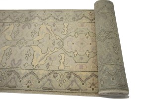 Beige Casual Floral 3X20 Oushak Chobi Oriental Runner Rug