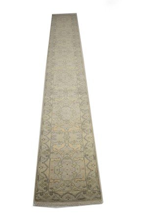 Beige Casual Floral 3X20 Oushak Chobi Oriental Runner Rug