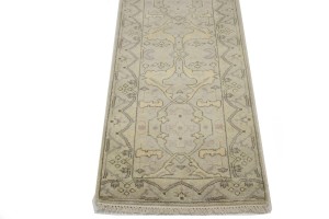 Beige Casual Floral 3X20 Oushak Chobi Oriental Runner Rug