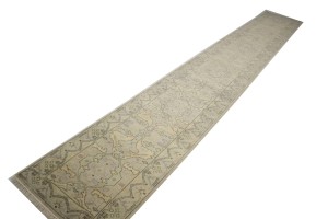 Beige Casual Floral 3X20 Oushak Chobi Oriental Runner Rug