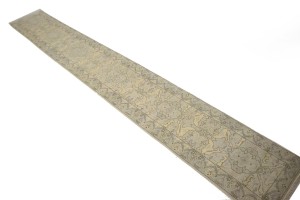 Beige Casual Floral 3X20 Oushak Chobi Oriental Runner Rug