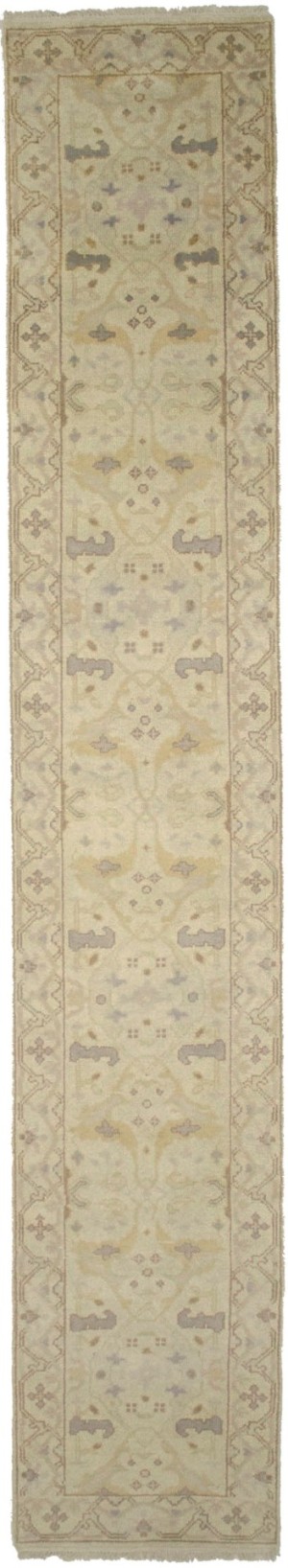 Cream Floral 2'5X13'9 Oushak Oriental Runner Rug