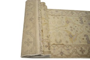 Cream Floral 2'5X13'9 Oushak Oriental Runner Rug