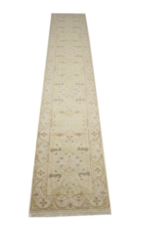 Cream Floral 2'5X13'9 Oushak Oriental Runner Rug