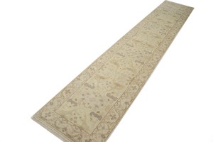 Cream Floral 2'5X13'9 Oushak Oriental Runner Rug