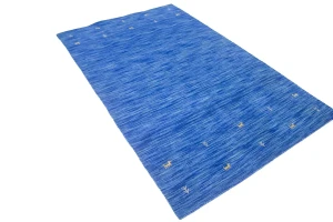 Solid Blue 4X6 Oriental Modern Rug