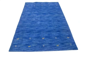 Solid Blue 4X6 Oriental Modern Rug