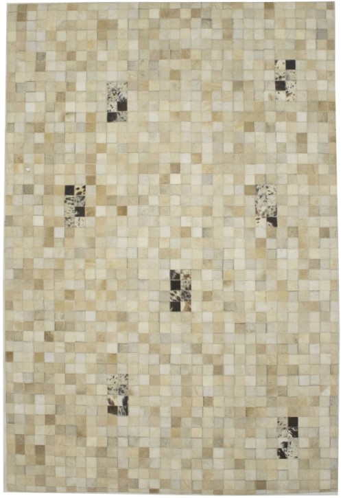 Multi Beige Brown Cowhide 4X6 Modern Leather Rug