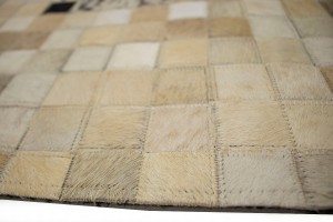 Multi Beige Brown Cowhide 4X6 Modern Leather Rug