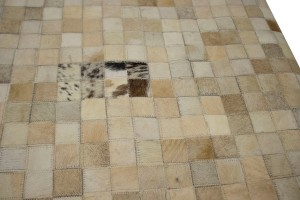 Multi Beige Brown Cowhide 4X6 Modern Leather Rug