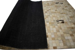 Multi Beige Brown Cowhide 4X6 Modern Leather Rug