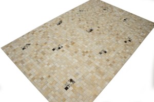 Multi Beige Brown Cowhide 5X8 Modern Leather Rug