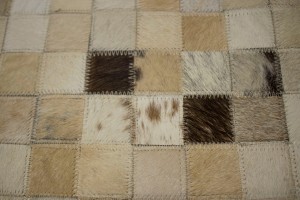 Multi Beige Brown Cowhide 5X8 Modern Leather Rug
