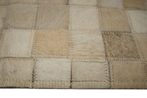 Multi Beige Brown Cowhide 5X8 Modern Leather Rug