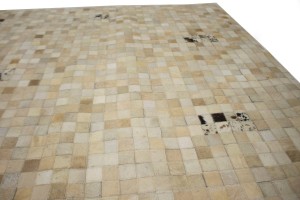 Multi Beige Brown Cowhide 5X8 Modern Leather Rug