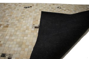 Multi Beige Brown Cowhide 5X8 Modern Leather Rug