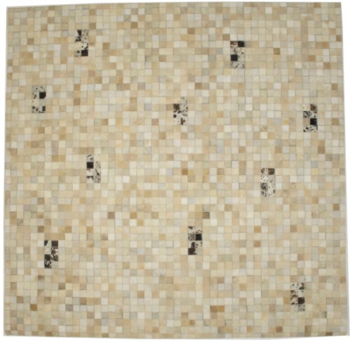 Multi Beige Brown Cowhide 6X6 Modern Leather Square Rug