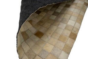 Multi Beige Brown Cowhide 6X6 Modern Leather Square Rug
